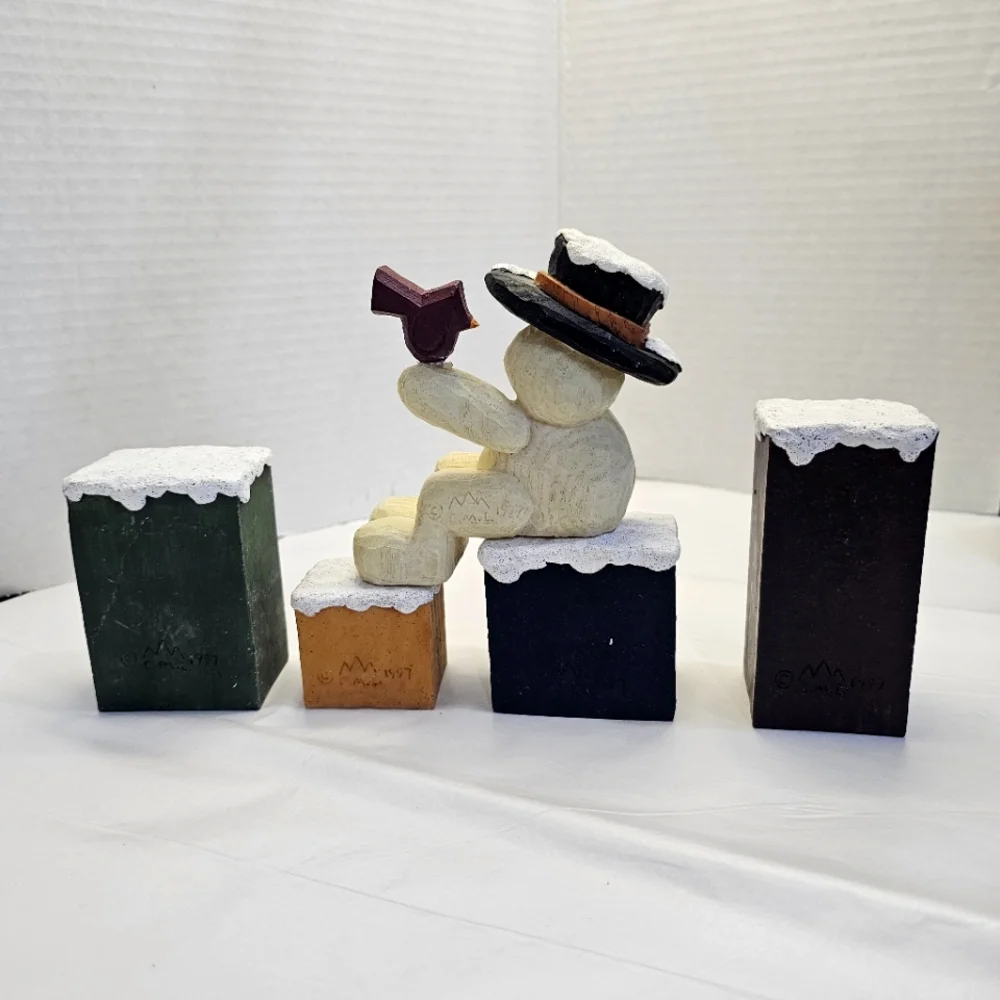 Crazy Mountain Snowman & Block Letters S N O W Figurines NOEL 1997 Vtg Gift Mom